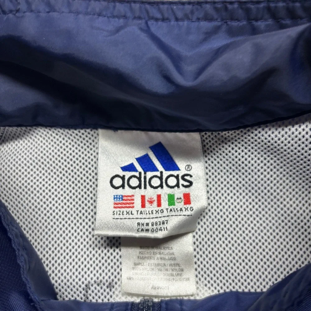 VTG Adidas Mens XL Navy Blue Windbreaker Full Zip Mesh Lined Jacket 3 Stripe Y2K